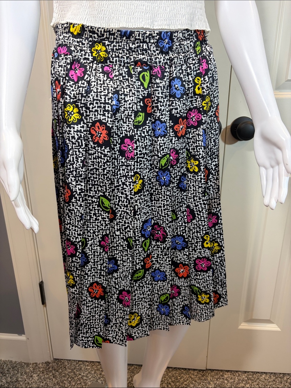 SAS Black Midi Skirt with Multicolor Floral Print